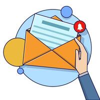 Envelope with Paper and Notification Sign. Newsletter Concept. subscribe to the newsletter. illustration for marketing and online business. Template for letters and newsletters. vector