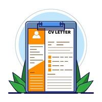 Job Recruitment Concept, Cv on Clipboard with Magnifying Glass. Corporate jobs, looking for qualified candidates. magnifying glass CV data on clipboard, selecting recruitment for interview. vector