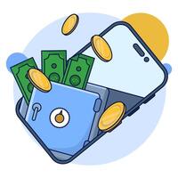 Profitable savings or investment concept, money on mobile Profitable savings or investment ideas. Business and finance, money saving theme. Career, salary, income benefits. flat illustration. vector