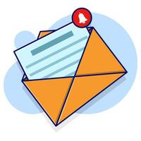 Envelope with Paper and Notification Sign. Newsletter Concept. subscribe to the newsletter. illustration for marketing and online business. Template for letters and newsletters. vector