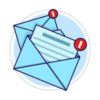 Envelope with Paper and Notification Sign. Newsletter Concept. subscribe to the newsletter. illustration for marketing and online business. Template for letters and newsletters. vector