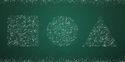 Square, circle and triangle shapes formed from a scattered arrangement of mathematical symbols. illustration of green chalkboard with math signs vector