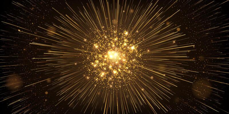Glowing Golden Explosion Abstract Background. radiant burst of glowing fast motion lines and particles