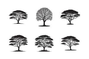 Trees and forest icon silhouettes set in monochrome style isolated illustration white background. vector