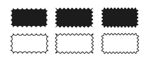 Set of rectangular frames with wavy edges. Rectangular linear shapes with zigzag borders. Collection of black elements for design, banner, poster, badge, label, tag, flyer. illustration. vector