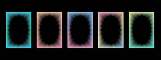 Collection of rectangular gradient frames with wavy oval inner borders. Set of Retro frames with zigzag edges with blurring . illustration on black background vector