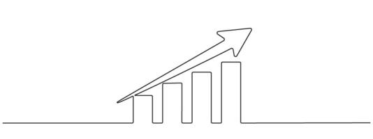 Diagram with arrow drawn with one continuous line. Positive percentage histogram in single line pore style Business Growth Concept . editable illustration vector