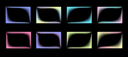 Collection of transparent rectangular gradient frames with wavy inner borders. Set of retro frames with blur. illustration on black background vector