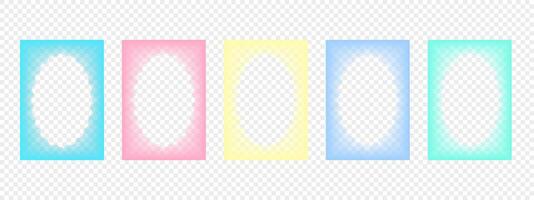 Collection of transparent rectangular gradient frames with wavy oval inner borders. Set of Retro frames with zigzag edges with blurring . Decorative design elements, for cards, photos, invitations. illustration vector