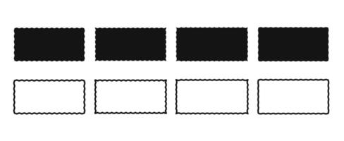 A collection of rectangular frames with wavy edges. Square linear shapes with zigzag borders. Set of black elements for design, decoration, banner, poster, label, tag, flyer. illustration. vector