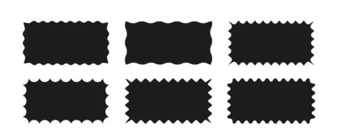 A collection of rectangular frames with wavy edges. Square shapes with zigzag borders. Set of black elements for design, decoration, banner, poster, label, tag, flyer. illustration. vector