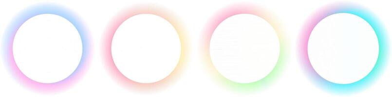 Set of gradient with blur glowing frames . Collection of futuristic glowing, neon colored with aura round frames for web design . Illustration. vector
