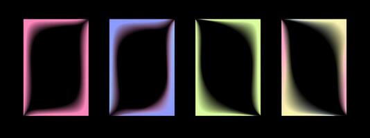 Collection of transparent rectangular gradient frames with wavy inner borders. Set of retro frames with blur. illustration on black background vector