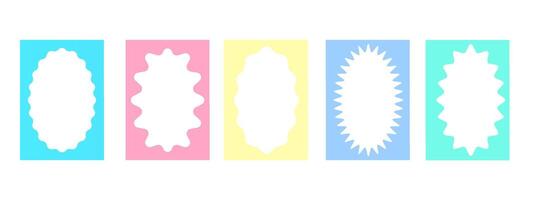 Set of rectangular frames with wavy oval inner borders. Retro frames with zigzag edges . Decorative design elements, for cards, photos, invitations. illustration vector