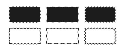 A collection of rectangular frames with wavy edges. Rectangular linear shapes with zigzag borders. Set of black elements for design, banner, poster, label, tag, flyer. illustration. vector
