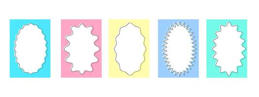 Collection of transparent rectangular frames with wavy oval inner borders. Set of Retro frames with zigzag edges . Decorative design elements, for cards, photos, invitations. illustration vector