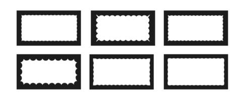 Set of rectangular frames with wavy zigzag inner edges. Trendy curved geometric frames for decorative design, stamps, stickers, price tags. illustration vector