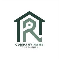 Simple Letter R and House Building Logo template. Black and white. Suitable for company logos vector