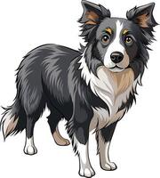 Playful Border Collie captured in pencil sketch. AI-generated. vector
