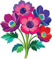 Adorable Anemone blooms with delicate petals and charming design. AI-generated. vector