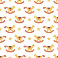 seamless repeating pattern toy horse on dark transparent background with yellow star decoration vector