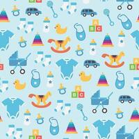 seamless repeating pattern of various kinds of baby boy equipment vector