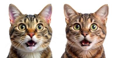 A set of surprised cats on a white background. photo