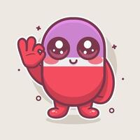 smiling capsule medicine character mascot with ok sign hand gesture isolated cartoon vector