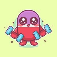 happy capsule medicine character mascot doing bodybuilding using dumbbell isolated cartoon vector