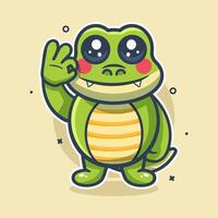 smiling crocodile animal character mascot with ok sign hand gesture isolated cartoon vector