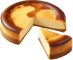 Cheesecake - A fresh cheesecake with a slice isolated illustration on a transparent background png