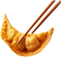 Jiaozi Food Clipart - A fried Wonton in chopsticks isolated illustration on a transparent background png