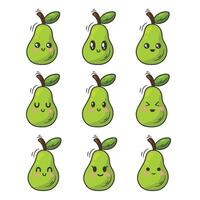 Set of cute kawaii pears isolated on white background. illustration. vector
