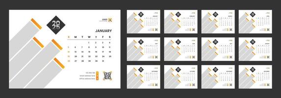 Desk calendar design template 2025, Monthly planner design in corporate and business style, Week start on Sunday vector