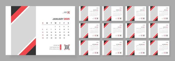 Desk calendar design template 2025, Monthly planner design in corporate and business style, Week start on Sunday vector
