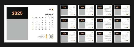 Desk calendar design template 2025, Monthly planner design in corporate and business style, Week start on Sunday vector