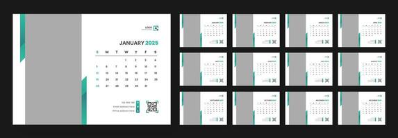 Desk calendar design template 2025, Monthly planner design in corporate and business style, Week start on Sunday vector