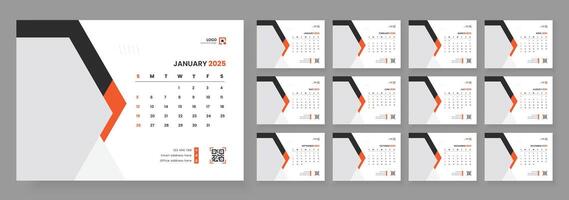 Desk calendar design template 2025, Monthly planner design in corporate and business style, Week start on Sunday vector