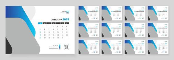 Desk Calendar Template 2025. Week start on Sunday. Minimalist desk calendar 2025 template. vector