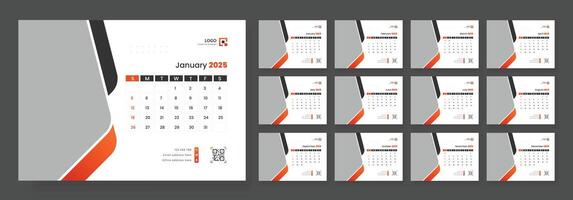 Desk Calendar Template 2025. Week start on Sunday. Minimalist desk calendar 2025 template. vector