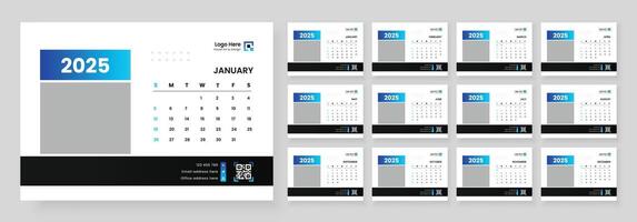 Desk calendar design template 2025, Monthly planner design in corporate and business style, Week start on Sunday vector