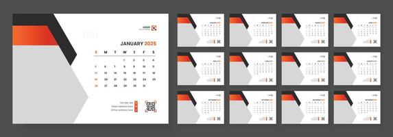 Desk calendar design template 2025, Monthly planner design in corporate and business style, Week start on Sunday vector