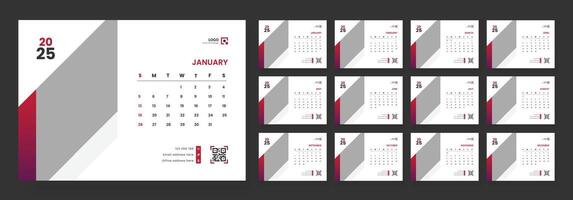 Desk Calendar Template 2025. Week start on Sunday. Minimalist desk calendar 2025 template. vector