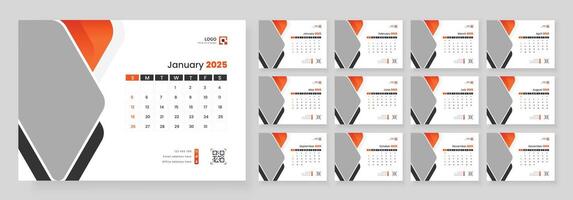 Desk Calendar Template 2025. Week start on Sunday. Minimalist desk calendar 2025 template. vector