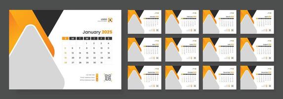 Desk Calendar Template 2025. Week start on Sunday. Minimalist desk calendar 2025 template. vector