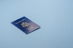 United states of america passport on a blue background photo