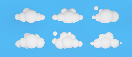 3D white clouds Soft round cartoon In 3d Render psd