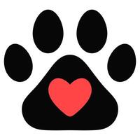 Paw print with red heart icon isolated on white background. vector