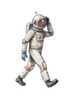 drawing style of an Astronaut walking with a straight back, head held high, and a determined look, expressing confidence png