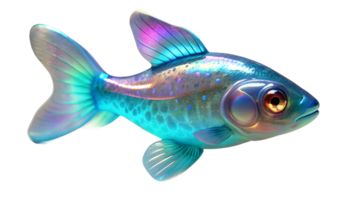 beautiful tiny neon iridescent transparent bioluminescent fish isolated on a translucent background png